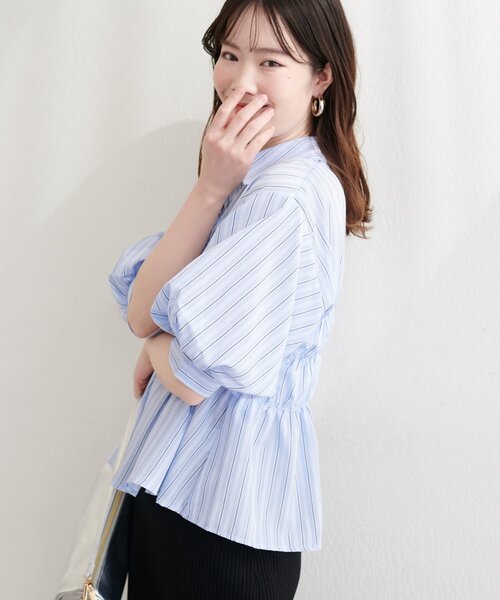 natural couture(ナチュラルクチュール)の「シャーリングパフスリーブブラウス(シャツ/ブラウス・レディース・イエロー系その他/サックスブルー/ブラック/ブルー/オフホワイト・MEDIUM)」の22枚目の写真