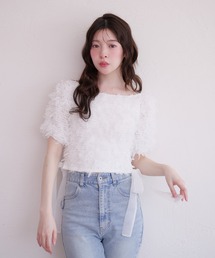 fupel | 2way tulle glitter tops /2wayチュールラメトップス(Tシャツ/カットソー)