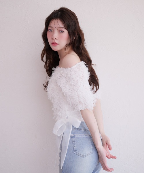 fupel(フぺル)の「2way tulle glitter tops /2wayチュールラメトップス(Tシャツ/カットソー・レディース・ブラック/オフホワイト・FREE)」の18枚目の写真