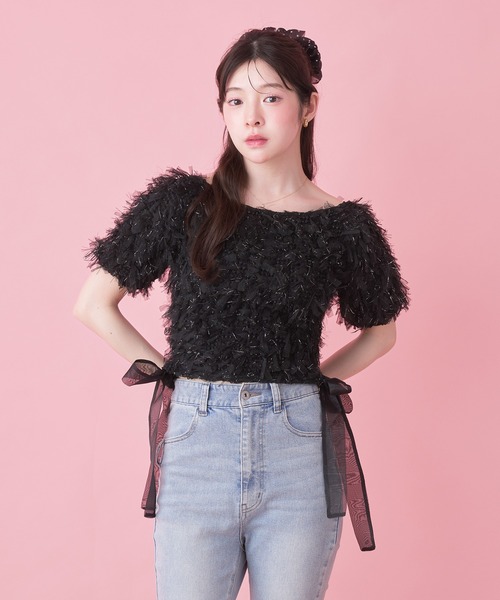 fupel(フぺル)の「2way tulle glitter tops /2wayチュールラメトップス(Tシャツ/カットソー・レディース・ブラック/オフホワイト・FREE)」の14枚目の写真