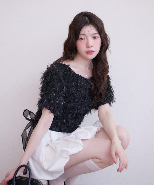 fupel(フぺル)の「2way tulle glitter tops /2wayチュールラメトップス(Tシャツ/カットソー・レディース・ブラック/オフホワイト・FREE)」の13枚目の写真