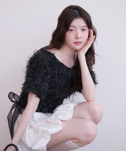 fupel(フぺル)の「2way tulle glitter tops /2wayチュールラメトップス(Tシャツ/カットソー・レディース・ブラック/オフホワイト・FREE)」の11枚目の写真