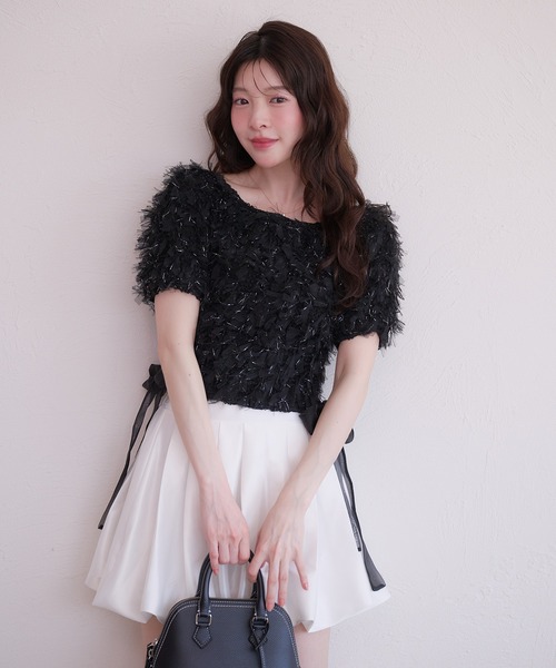 fupel(フぺル)の「2way tulle glitter tops /2wayチュールラメトップス(Tシャツ/カットソー・レディース・ブラック/オフホワイト・FREE)」の5枚目の写真