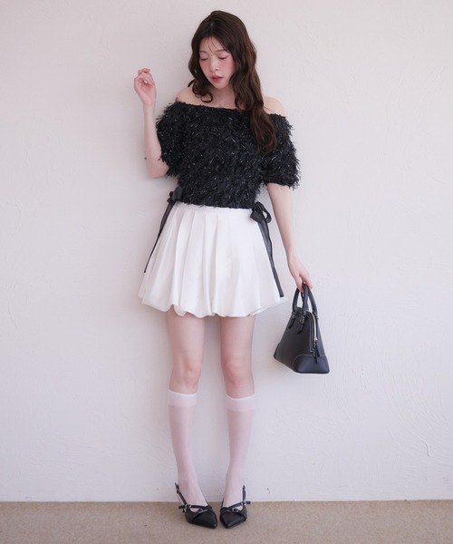fupel(フぺル)の「2way tulle glitter tops /2wayチュールラメトップス(Tシャツ/カットソー・レディース・ブラック/オフホワイト・FREE)」の7枚目の写真