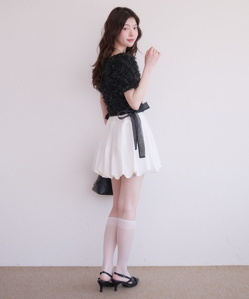 fupel(フぺル)の「2way tulle glitter tops /2wayチュールラメトップス(Tシャツ/カットソー・レディース・ブラック/オフホワイト・FREE)」の9枚目の写真
