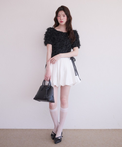 fupel(フぺル)の「2way tulle glitter tops /2wayチュールラメトップス(Tシャツ/カットソー・レディース・ブラック/オフホワイト・FREE)」の8枚目の写真