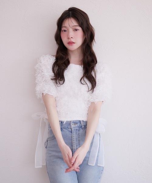 fupel(フぺル)の「2way tulle glitter tops /2wayチュールラメトップス(Tシャツ/カットソー・レディース・ブラック/オフホワイト・FREE)」の17枚目の写真