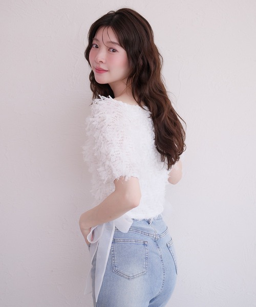 fupel(フぺル)の「2way tulle glitter tops /2wayチュールラメトップス(Tシャツ/カットソー・レディース・ブラック/オフホワイト・FREE)」の22枚目の写真