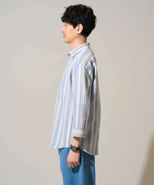 a.v.v(アーヴェヴェ)の「【洗濯機で洗える】カラーストライプシチブソデシャツ(シャツ/ブラウス・メンズ・オレンジ/ダークインディゴブルー・46/48)」の15枚目の写真
