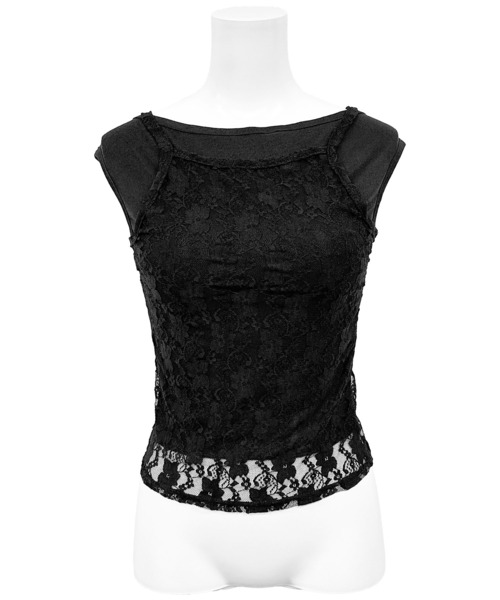 FOLLOWIN（フォロウィン）の「【カップ付き】2WAYレイヤードレーストップス（Tシャツ/カットソー・レディース・ブラック/ホワイト・FREE）」の22枚目の写真