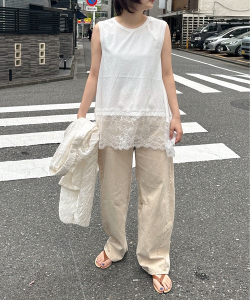 PILIT(ピリット)の「裾レースイレヘムノースリTシャツ(Tシャツ/カットソー・レディース・ホワイト・MEDIUM)」の6枚目の写真