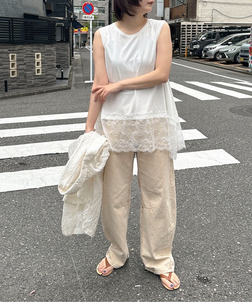 PILIT(ピリット)の「裾レースイレヘムノースリTシャツ(Tシャツ/カットソー・レディース・ホワイト・MEDIUM)」の5枚目の写真