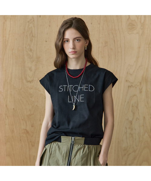 MAXZA(マージャコレクション)の「スティッチレタリング刺繍キャップスリーブTシャツ(Tシャツ/カットソー・レディース・ベージュ・FREE)」の3枚目の写真