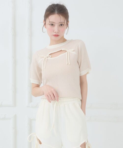 MAJESTIC LEGON（マジェスティックレゴン）の「デコルテオープンバイカラーニット（ニット/セーター・レディース・ブラック/ライトブルー/ピンクベージュ/ライトグレー・MEDIUM）」の7枚目の写真