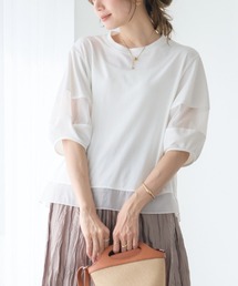 GROWING RICH（グローウィングリッチ）の「透け袖で差がつく、大人Tシャツ。ランタンスリーブ オーガンジー切り替えTシャツ（Tシャツ/カットソー）」
