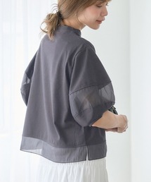 透け袖で差がつく、大人Tシャツ。ランタンスリーブ オーガンジー切り替えTシャツ