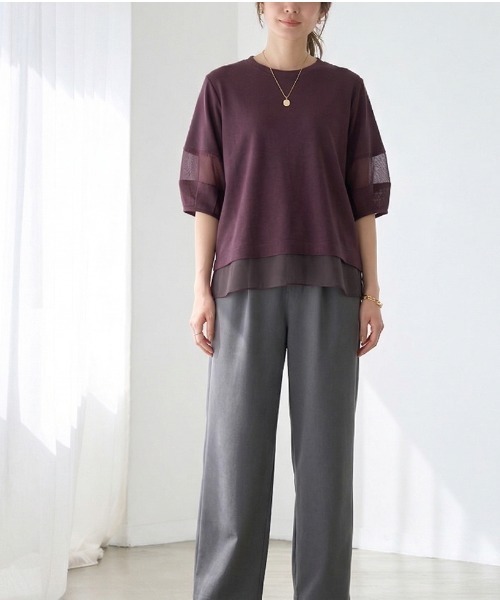 GROWING RICH（グローウィングリッチ）の「透け袖で差がつく、大人Tシャツ。ランタンスリーブ オーガンジー切り替えTシャツ（Tシャツ/カットソー・レディース・オフホワイト/ブラック/チャコールグレー/ボルドー・M/L）」の21枚目の写真