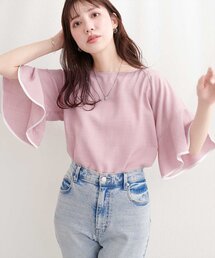 麻調合繊ラッフルスリーブブラウス