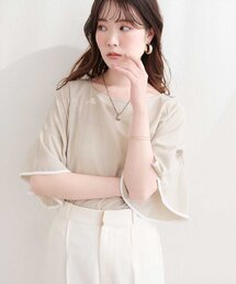 麻調合繊ラッフルスリーブブラウス