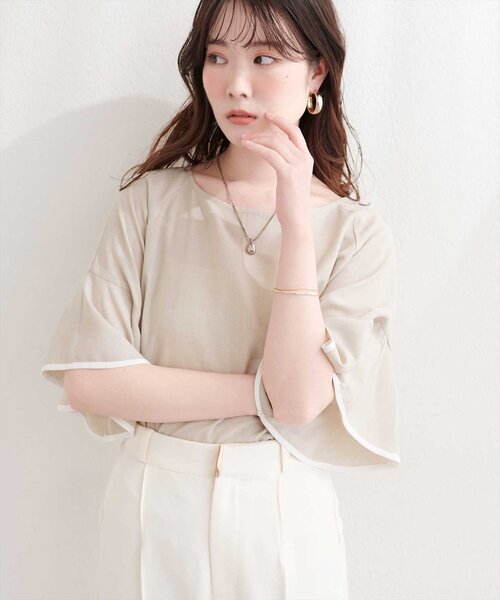 麻調合繊ラッフルスリーブブラウス（シャツ/ブラウス）｜natural