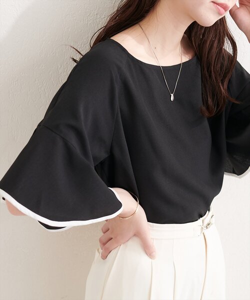 natural couture(ナチュラルクチュール)の「麻調合繊ラッフルスリーブブラウス(シャツ/ブラウス・レディース・ブラック/サックスブルー/ライトベージュ/ミント/ピンク・FREE)」の3枚目の写真