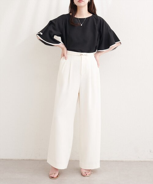 natural couture(ナチュラルクチュール)の「麻調合繊ラッフルスリーブブラウス(シャツ/ブラウス・レディース・ブラック/サックスブルー/ライトベージュ/ミント/ピンク・FREE)」の8枚目の写真