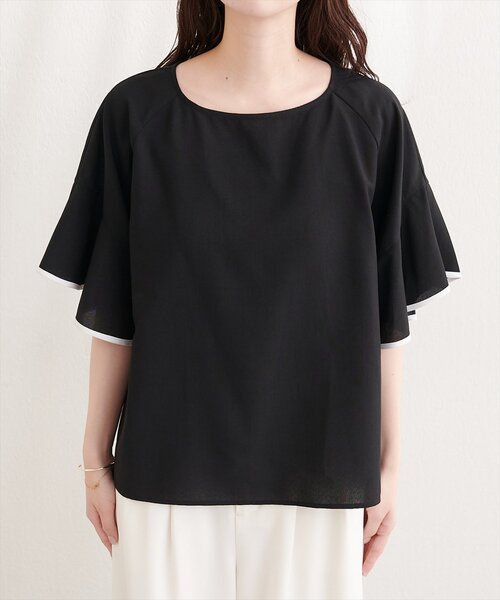 natural couture(ナチュラルクチュール)の「麻調合繊ラッフルスリーブブラウス(シャツ/ブラウス・レディース・ブラック/サックスブルー/ライトベージュ/ミント/ピンク・FREE)」の9枚目の写真