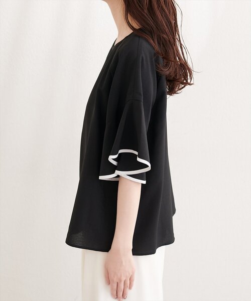 natural couture(ナチュラルクチュール)の「麻調合繊ラッフルスリーブブラウス(シャツ/ブラウス・レディース・ブラック/サックスブルー/ライトベージュ/ミント/ピンク・FREE)」の10枚目の写真