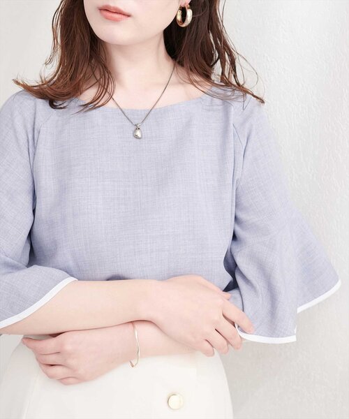 natural couture(ナチュラルクチュール)の「麻調合繊ラッフルスリーブブラウス(シャツ/ブラウス・レディース・ブラック/サックスブルー/ライトベージュ/ミント/ピンク・FREE)」の18枚目の写真
