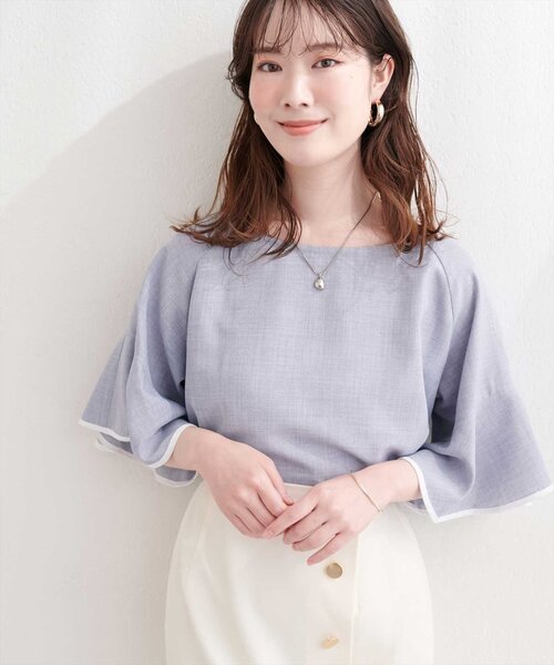 natural couture(ナチュラルクチュール)の「麻調合繊ラッフルスリーブブラウス(シャツ/ブラウス・レディース・ブラック/サックスブルー/ライトベージュ/ミント/ピンク・FREE)」の20枚目の写真