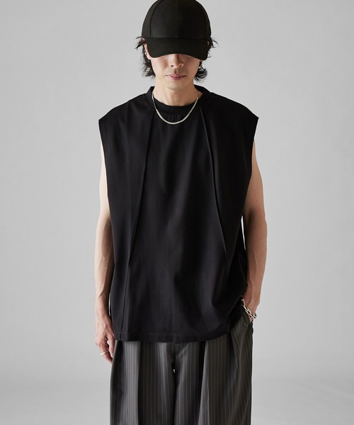 Lui's（ルイス）の「【Neucon】SWITCHING OVER SLEEVELESS CUTSEW / 切替オーバーノースリーブカットソー / タンクトップ（Tシャツ/カットソー・メンズ・ブラック/グレー/ホワイト・1/2）」の15枚目の写真