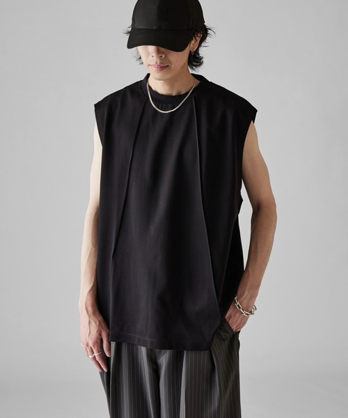 Lui's（ルイス）の「【Neucon】SWITCHING OVER SLEEVELESS CUTSEW / 切替オーバーノースリーブカットソー / タンクトップ（Tシャツ/カットソー・メンズ・ブラック/グレー/ホワイト・1/2）」の17枚目の写真