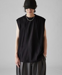 L.G.B. ブラック タンクトップ　切りっぱなし LGB / MOMONGA/TK ドレープタンクトップ 1 ブラックxシルバー O-24-09
