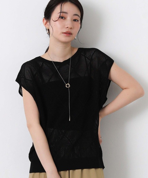 Gready Brilliant(グレディブリリアン)の「ダイヤ柄スカシフレンチニット(ニット/セーター・レディース・レッド/ブラック・FREE)」の1枚目の写真