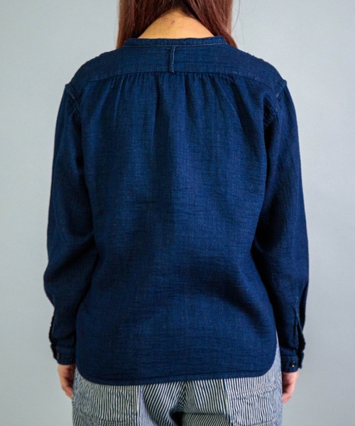 OMNIGOD（オムニゴッド）の「[OMNIGOD womens / オムニゴッド] インディゴ二重ガーゼ スタンドカラーシャツ（シャツ/ブラウス・レディース・インディゴブルー・3/2）」の9枚目の写真