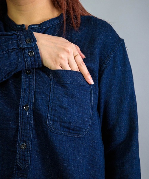 OMNIGOD（オムニゴッド）の「[OMNIGOD womens / オムニゴッド] インディゴ二重ガーゼ スタンドカラーシャツ（シャツ/ブラウス・レディース・インディゴブルー・3/2）」の15枚目の写真