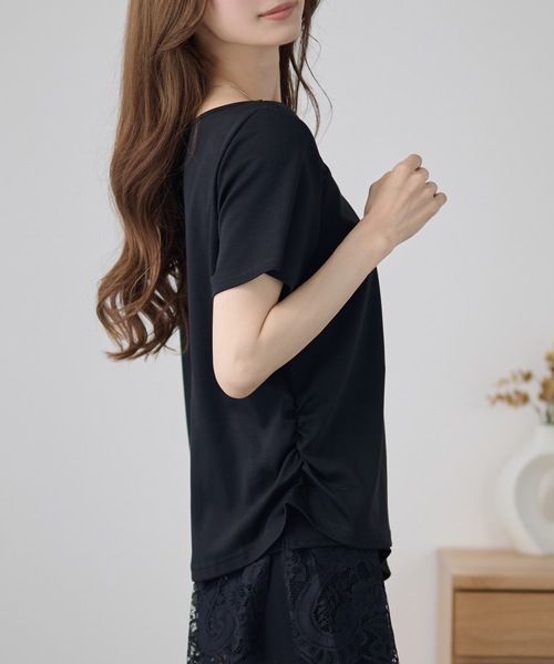 DAYRA(デイラ)の「肩レース 切替 半袖 ボートネック トップス(Tシャツ/カットソー・レディース・ホワイト/ブラック・FREE)」の16枚目の写真