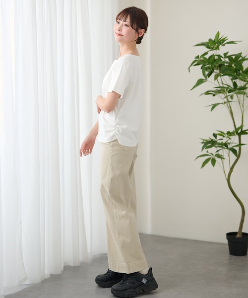 DAYRA(デイラ)の「肩レース 切替 半袖 ボートネック トップス(Tシャツ/カットソー・レディース・ホワイト/ブラック・FREE)」の10枚目の写真
