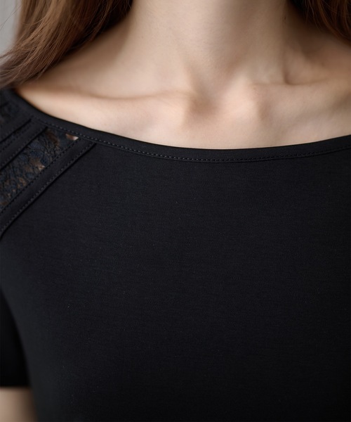 DAYRA(デイラ)の「肩レース 切替 半袖 ボートネック トップス(Tシャツ/カットソー・レディース・ホワイト/ブラック・FREE)」の11枚目の写真