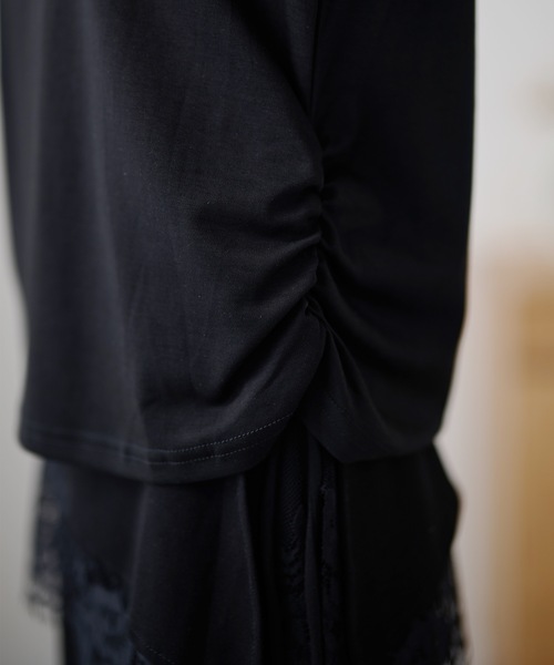 DAYRA(デイラ)の「肩レース 切替 半袖 ボートネック トップス(Tシャツ/カットソー・レディース・ホワイト/ブラック・FREE)」の5枚目の写真