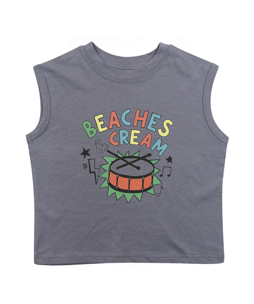 BEACHESAND CREAM KIDS(ビーチスアンドクリームキッズ)の「ドラム 袖なしTシャツ - グレイッシュブルー(Tシャツ/カットソー・レディース・グレイッシュブルー・SMALL/MEDIUM/LARGE)」の1枚目の写真