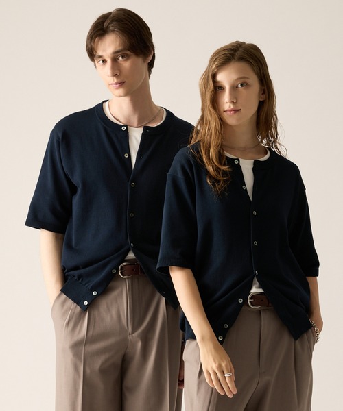 CLEL（クレイル）の「【CLEL】Giza Cotton Short Sleeve Crew Neck Cardigan / ギザコットン半袖クルーネックカーディガン（Tシャツ/カットソー・メンズ・ブラック/ダークグレー/ネイビー・L/M/S/XS）」の3枚目の写真