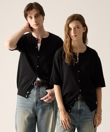 CLEL(�N���C��)�́yCLEL�zGiza Cotton Short Sleeve Crew Neck Cardigan / �M�U�R�b�g�������N���[�l�b�N�J�[�f�B�K��(T�V���c/�J�b�g�\�[)