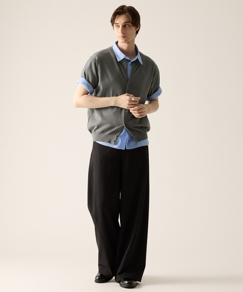CLEL（クレイル）の「【CLEL】Giza Cotton Short Sleeve Crew Neck Cardigan / ギザコットン半袖クルーネックカーディガン（Tシャツ/カットソー・メンズ・ブラック/ダークグレー/ネイビー・L/M/S/XS）」の4枚目の写真