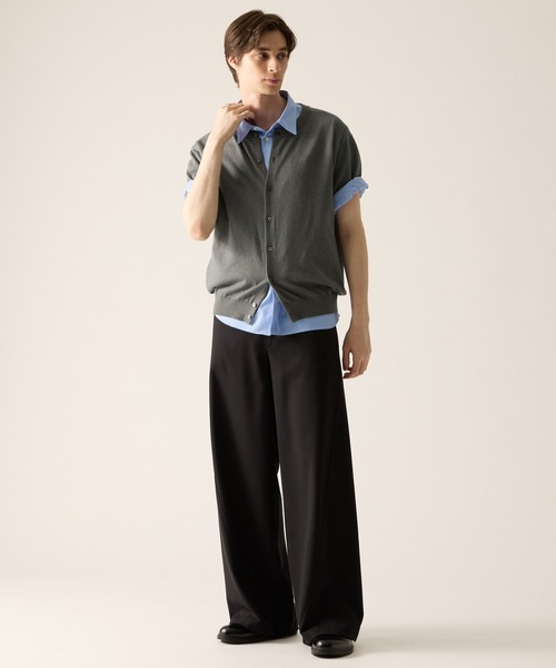 CLEL（クレイル）の「【CLEL】Giza Cotton Short Sleeve Crew Neck Cardigan / ギザコットン半袖クルーネックカーディガン（Tシャツ/カットソー・メンズ・ブラック/ダークグレー/ネイビー・L/M/S/XS）」の5枚目の写真