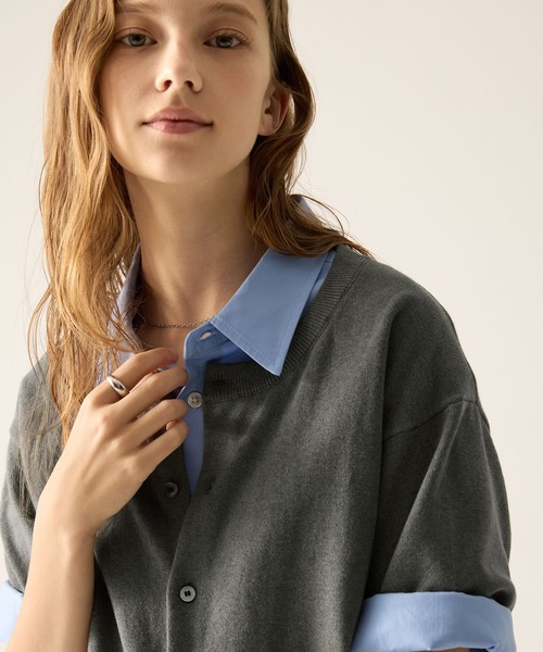 CLEL（クレイル）の「【CLEL】Giza Cotton Short Sleeve Crew Neck Cardigan / ギザコットン半袖クルーネックカーディガン（Tシャツ/カットソー・メンズ・ブラック/ダークグレー/ネイビー・L/M/S/XS）」の8枚目の写真
