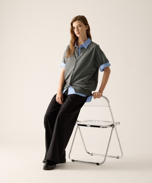 CLEL（クレイル）の「【CLEL】Giza Cotton Short Sleeve Crew Neck Cardigan / ギザコットン半袖クルーネックカーディガン（Tシャツ/カットソー・メンズ・ブラック/ダークグレー/ネイビー・L/M/S/XS）」の9枚目の写真