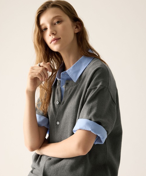 CLEL（クレイル）の「【CLEL】Giza Cotton Short Sleeve Crew Neck Cardigan / ギザコットン半袖クルーネックカーディガン（Tシャツ/カットソー・メンズ・ブラック/ダークグレー/ネイビー・L/M/S/XS）」の10枚目の写真