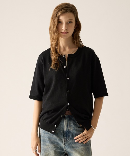 CLEL（クレイル）の「【CLEL】Giza Cotton Short Sleeve Crew Neck Cardigan / ギザコットン半袖クルーネックカーディガン（Tシャツ/カットソー・メンズ・ブラック/ダークグレー/ネイビー・L/M/S/XS）」の22枚目の写真