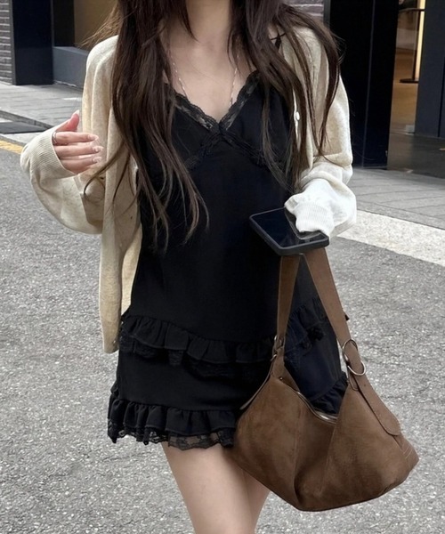 yuue' ( wear )(ユーイ)の「レースフリルティアードミニワンピース(ワンピース・レディース・ブラック/ホワイト・FREE)」の1枚目の写真
